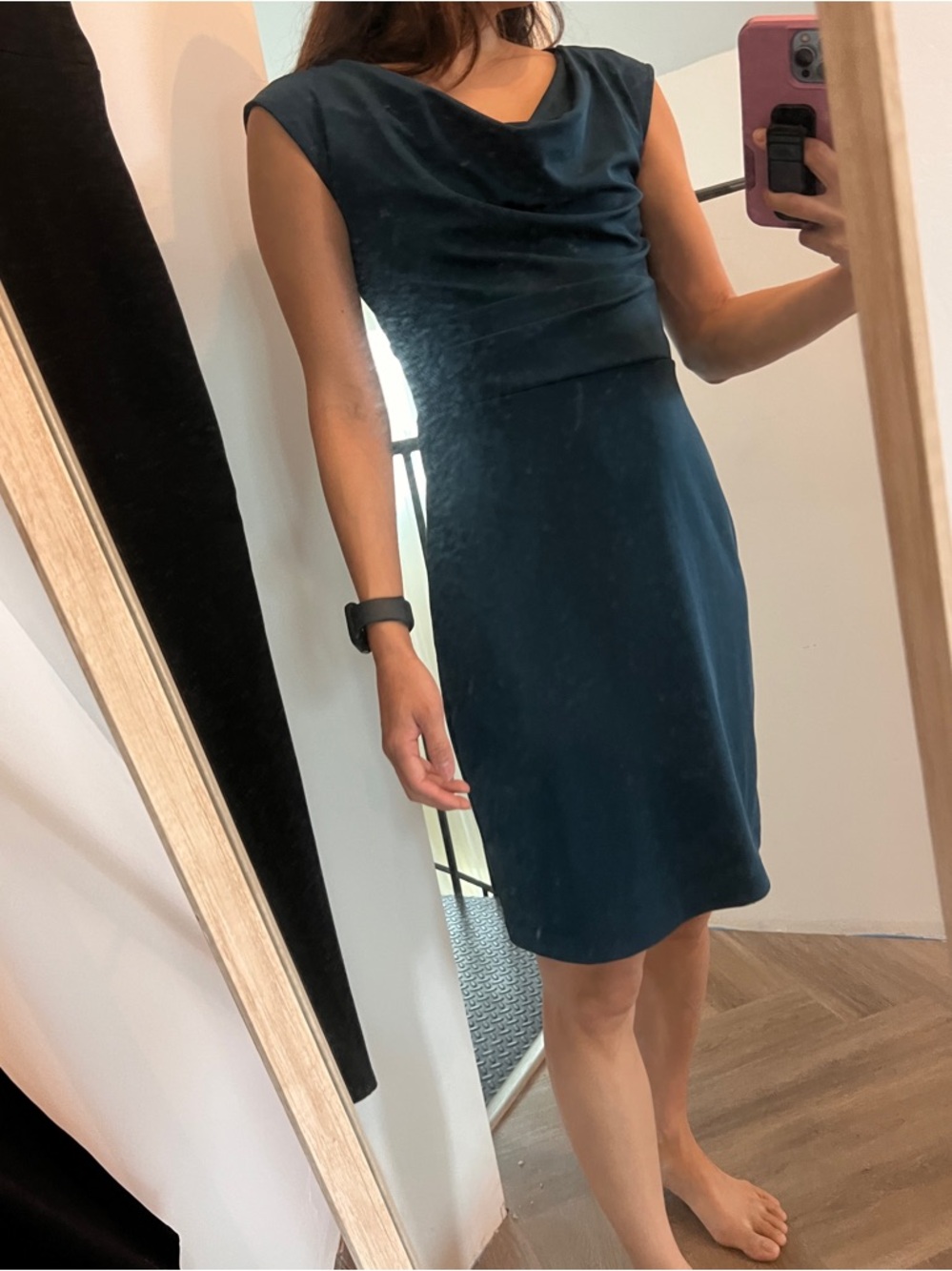 Ann Taylor 0 teal Sleeveless Teal Midi Dress with Draped Neckline